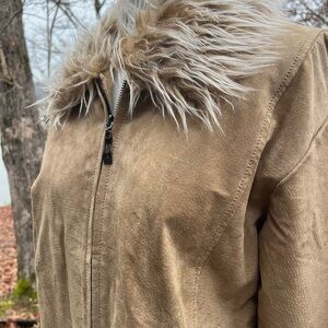 Chic Tan Teddy Jacket with Fur Collar